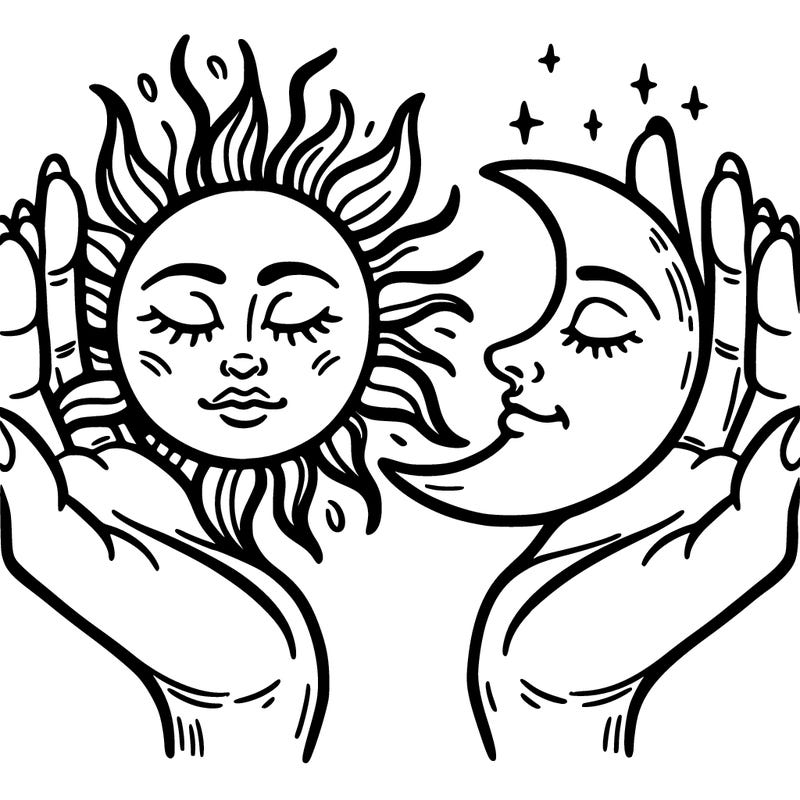 two hands one with the sun one with the moon