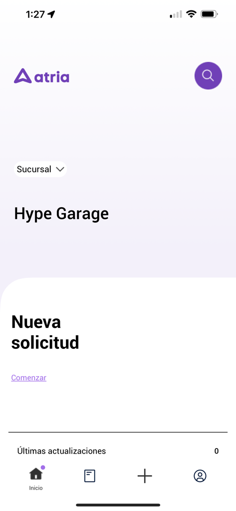 Atria - Interfaz de la aplicación Atria para iniciar una nueva solicitud de crédito en un concesionario de autos