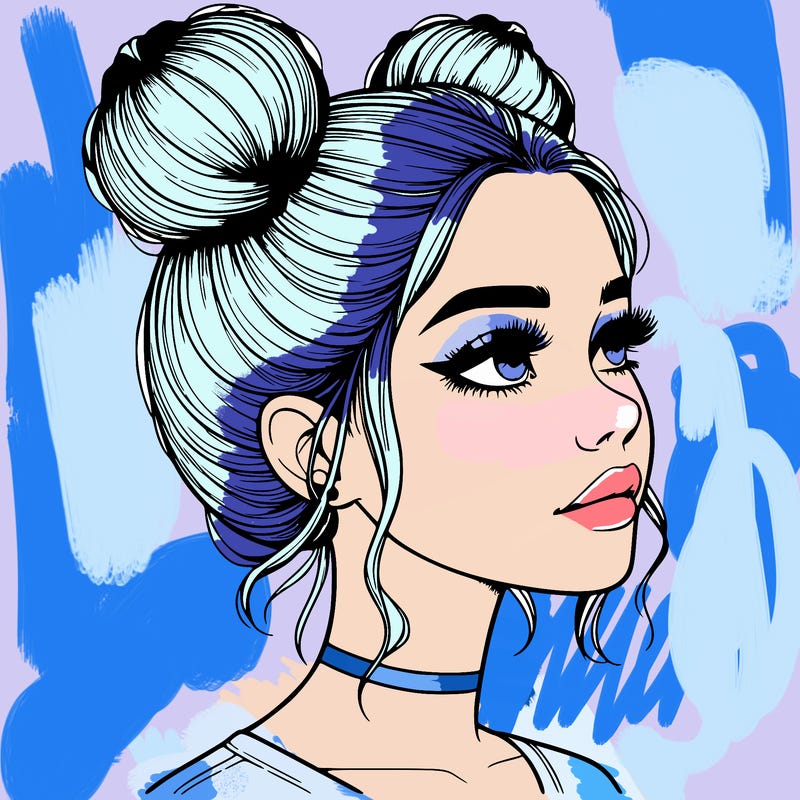 realistic girl with buns on the top of her head