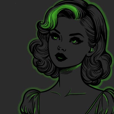 a realistic vintage girl with blonde hair and red lipstick