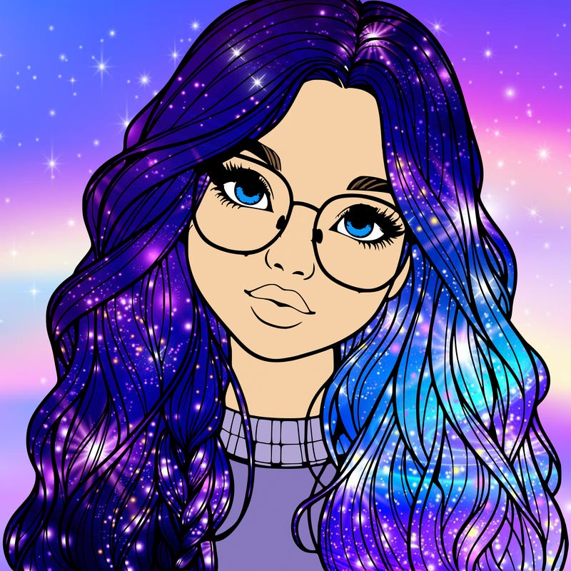 girl with long hair and freckles and glasses realistic