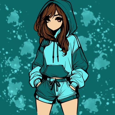 realistic girl in shorts and hoodie