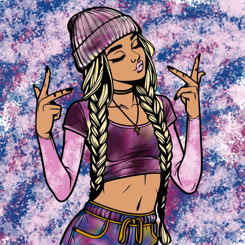 realistic teenage girl with braids and a beanie and crop top doing 🫶🏼