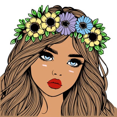 realistic girl with flowers crown