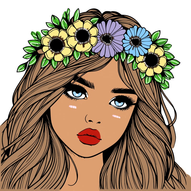 realistic girl with flowers crown