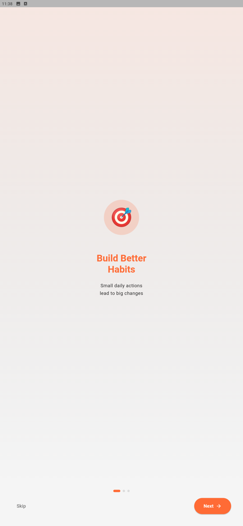 Habit Streak : Tracker - Pantalla de incorporación minimalista para la aplicación Habit Streak con un icono de objetivo y texto que dice "crea mejores hábitos"