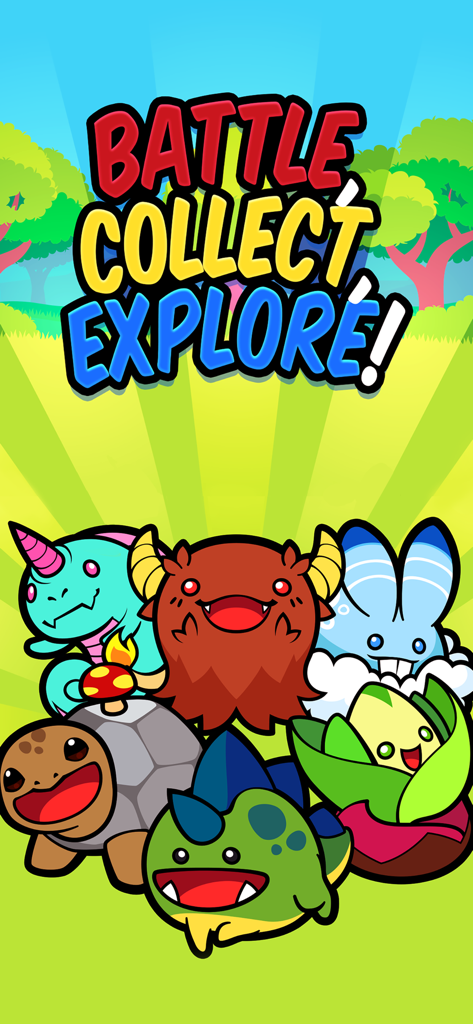 Pico Pets Puzzle - Group of colorful cartoon monsters from Pico Pets Puzzle with the text Battle Collect Explore