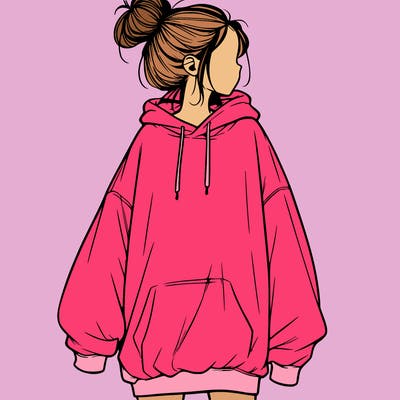 realistic girl with a oversized sweatshirt on and a bun