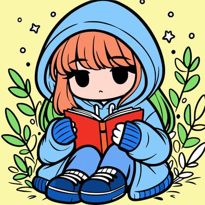 girl in oversized hoodie reading a book