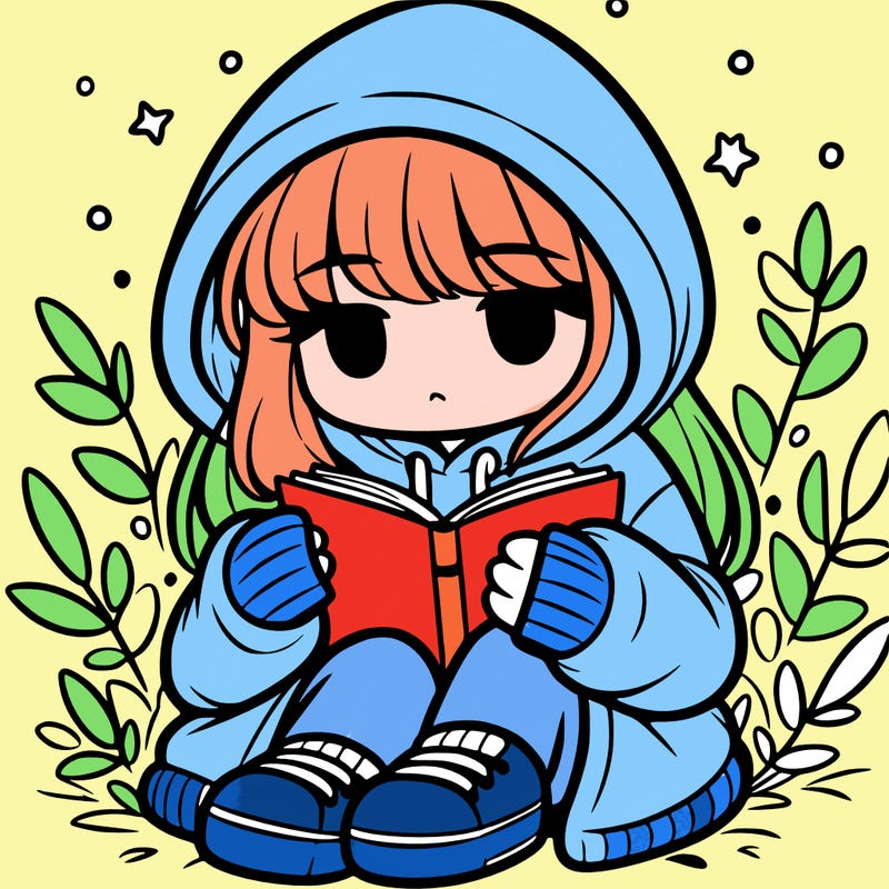 girl in oversized hoodie reading a book