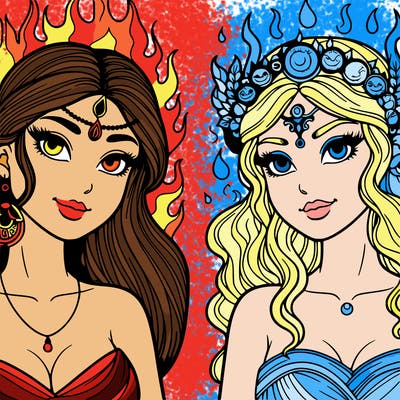 goddess fire and goddess water realistic