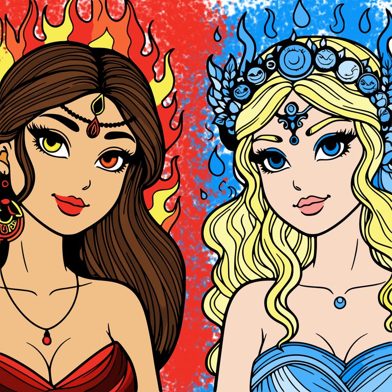 goddess fire and goddess water realistic