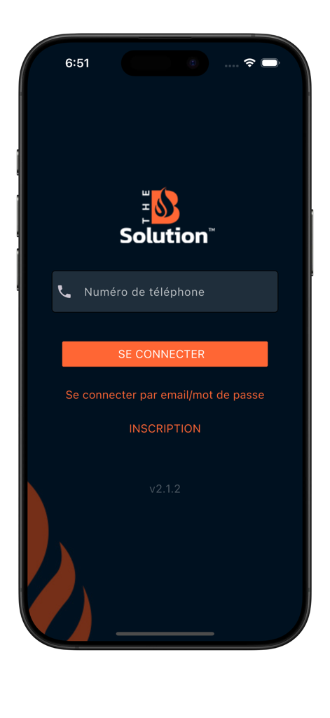 TheBsolution app login screen featuring phone number entry and sign in button