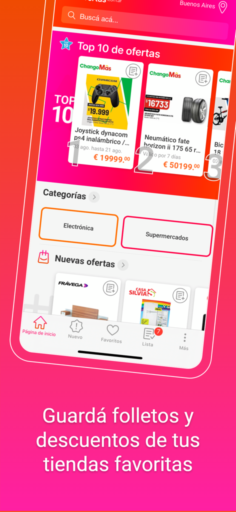 Catálogos y ofertas Argentina - Interfaz de la aplicación Catálogos y ofertas Argentina mostrando las mejores ofertas de compras y categorías como electrónica y supermercados