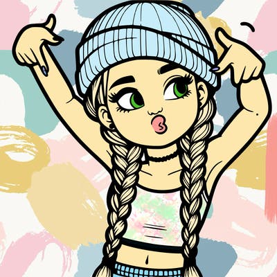 realistic teenage girl with braids and a beanie and crop top doing 🫶🏼
