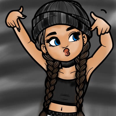 realistic teenage girl with braids and a beanie and crop top doing 🫶🏼