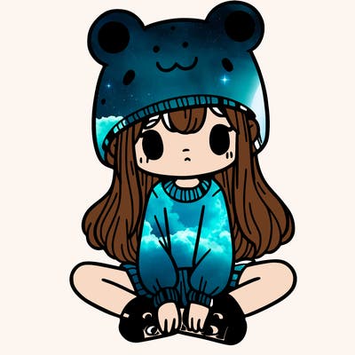 a girl wearing a frog hat and some frog socks