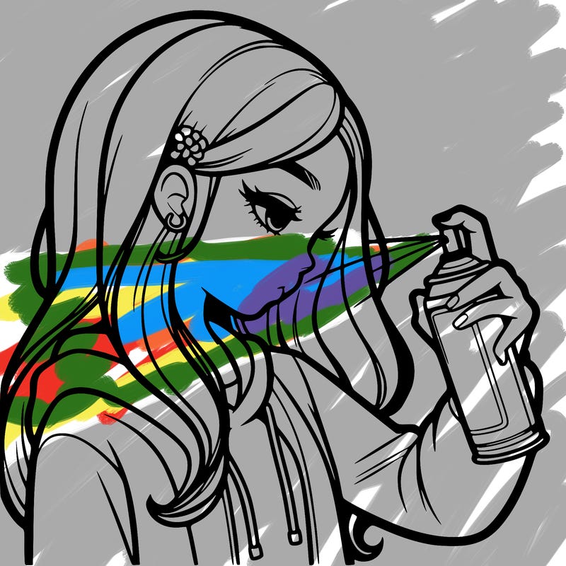 a realistic girl spray painting