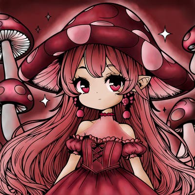 a magical mushroom girl realistic anime