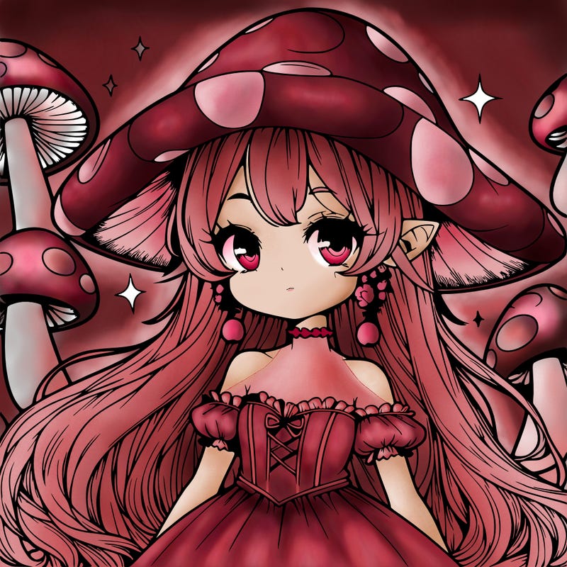 a magical mushroom girl realistic anime