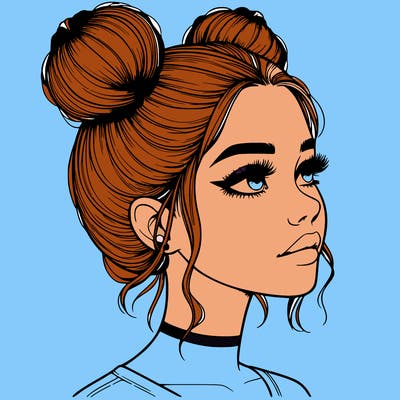 realistic girl with buns on the top of her head