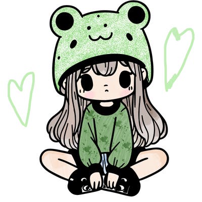 a girl wearing a frog hat and some frog socks