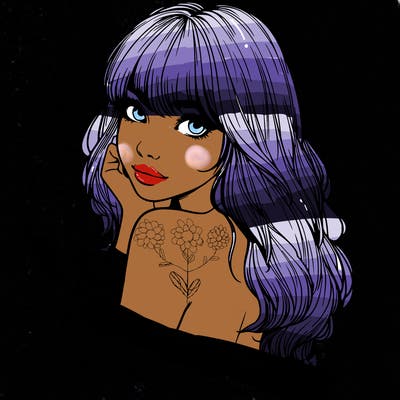 realistic girl with bangs looking over her shoulder