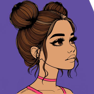 realistic girl with buns on the top of her head