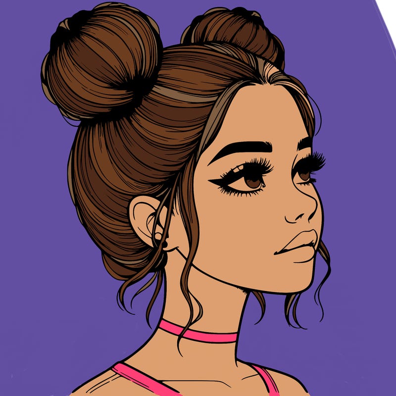 realistic girl with buns on the top of her head