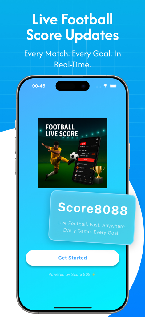 Score808 app showing live football scores and real time match updates