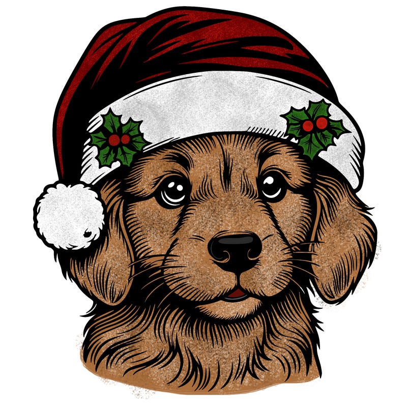 realistic dog wearing a santa hat
