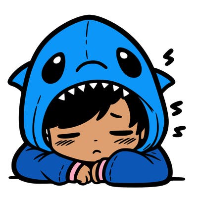 tired boy in shark hoodie