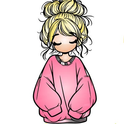 girl with baggy sweatshirt and messy bun