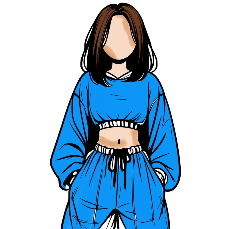 realistic girl faceless with baggy pants and a crop top