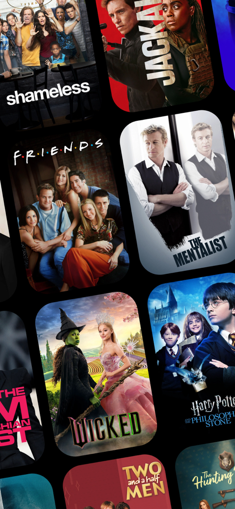 A collection of movie and TV show posters available on the OSN plus streaming platform including Friends and Harry Potter