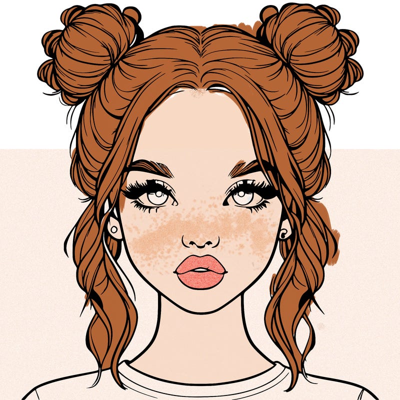 realistic girl with two buns in hair and lips