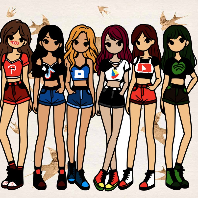a group of girls wearing crop tops and shorts