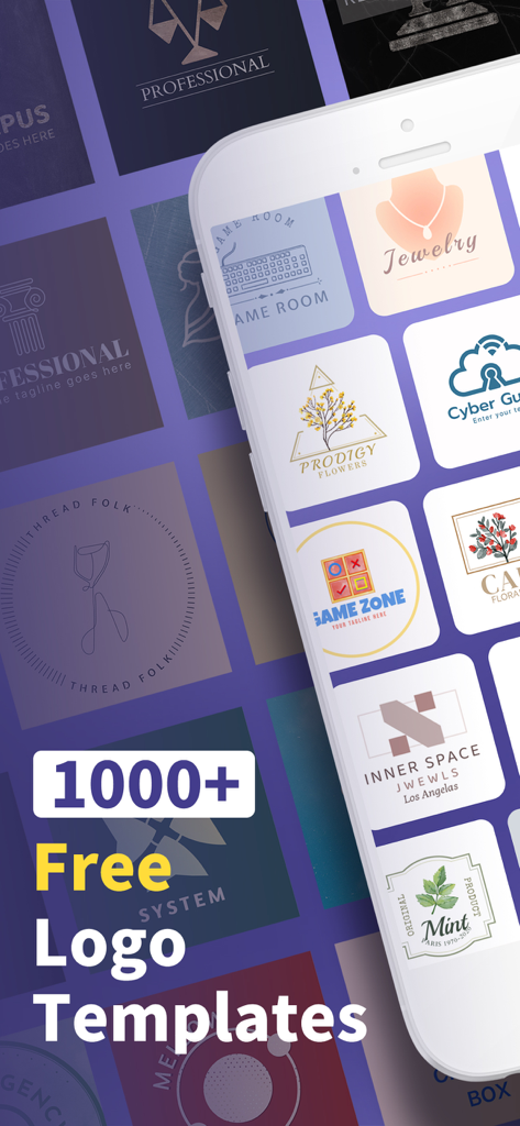 Logo Maker & Creator - Logokit - Smartphone screen showing various logo design templates from the Logokit app