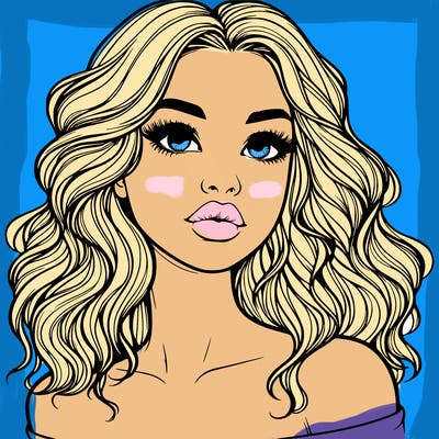 realistic girl with wavy hair and lips
