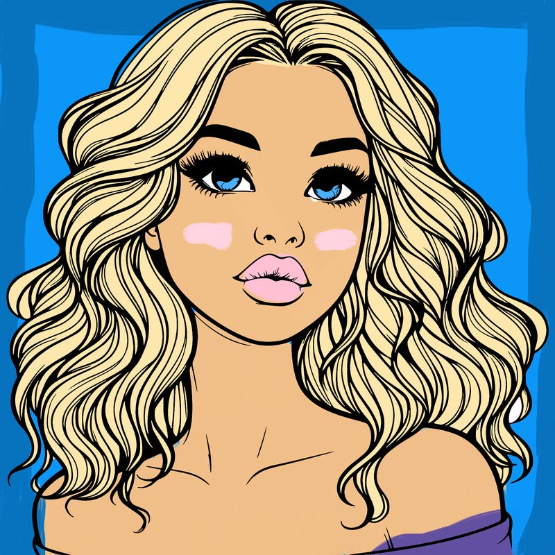 realistic girl with wavy hair and lips