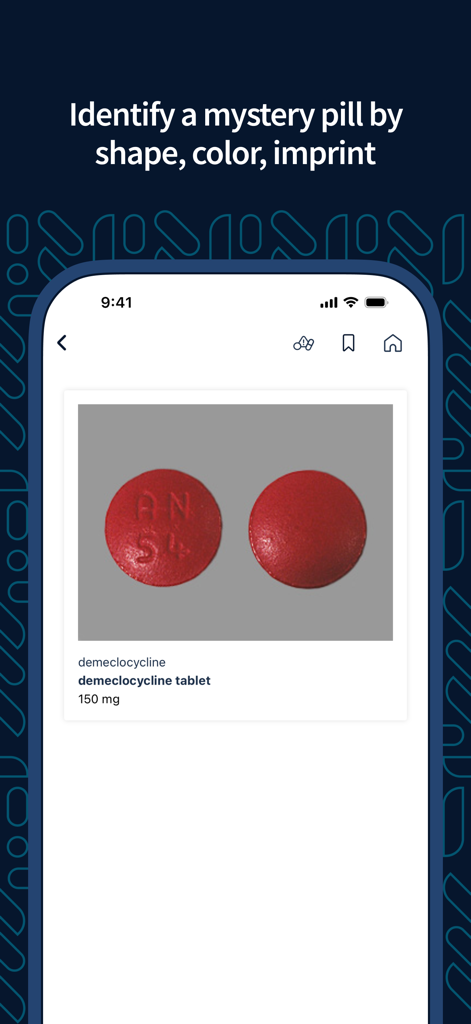 epocrates: Drug Info & Pill ID - Epocrates mobile app interface displaying a red pill identification result