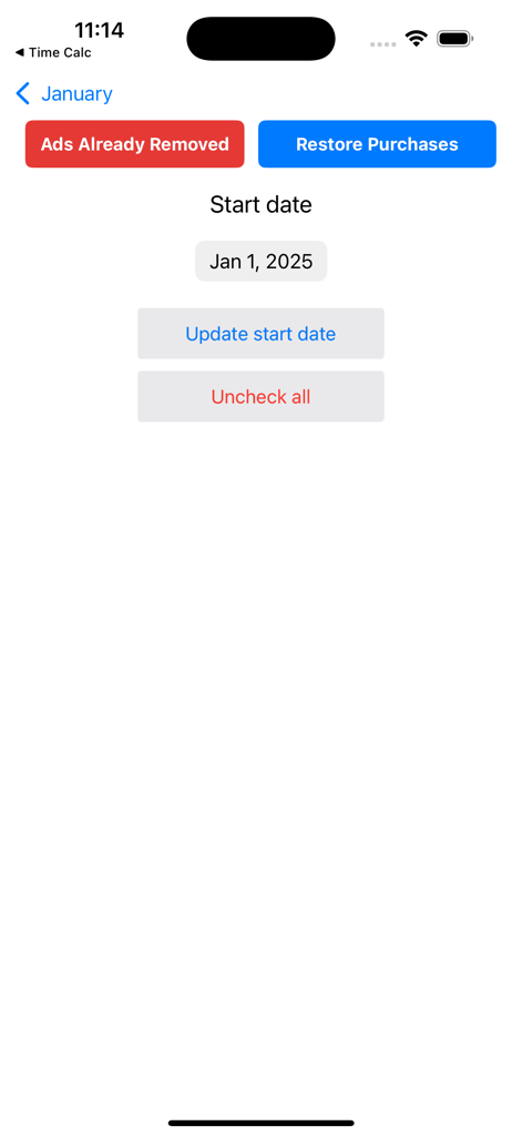 Bible One Year - Bible One Year app configuration screen for setting a reading plan start date and managing progress