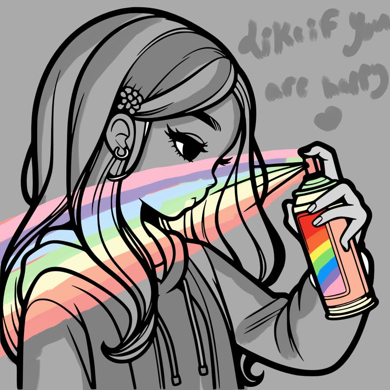 a realistic girl spray painting