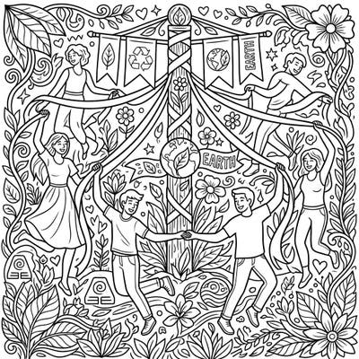 Dive into the festive spirit of Earth Day with this enchanting Maypole Dance coloring page. Featuring joyful dancers and abundant natural elements, it's a perfect way to celebrate nature and community.