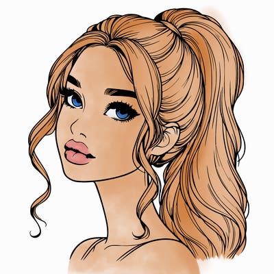 realistic girl with a ponytail on her hair and lips