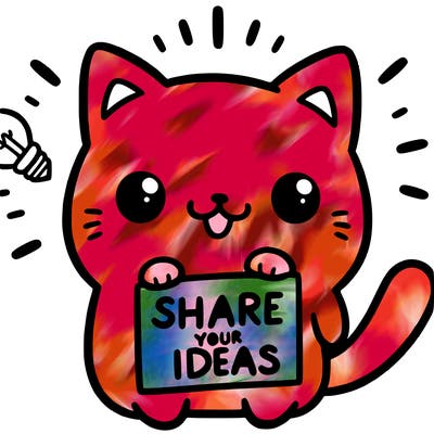 a cute cat saying share your ideas