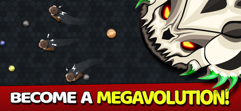 Small characters fleeing from a giant skull-like Megavolution character in EvoWars.io