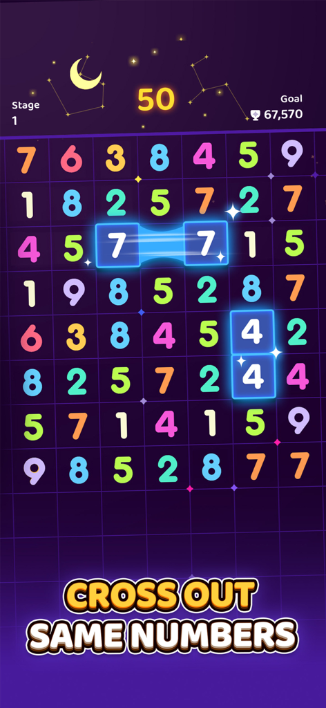 Number Master: Ten Pair Puzzle - Écran de jeu de Number Master Ten Pair Puzzle montrant une grille de chiffres colorés avec des paires correspondantes mises en surbrillance.