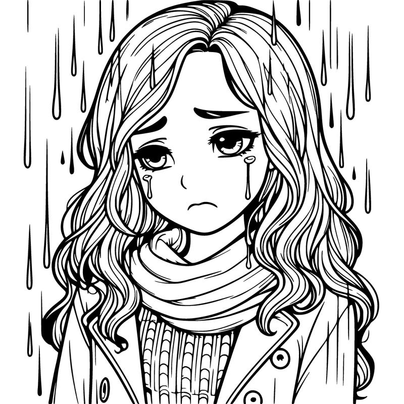 sad realistic girl ln the rain