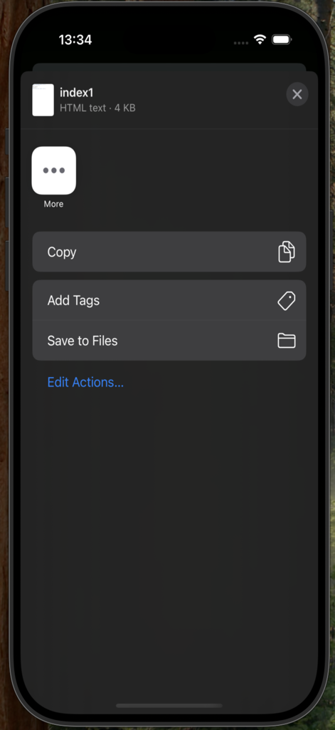 HTML Viewer ++ - File management menu in HTML Viewer Plus Plus showing options to copy and save an HTML file.